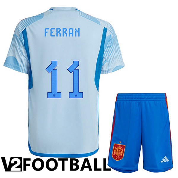 Spain (FERRAN 11) Kids Away Shirts Blue White World Cup 2022