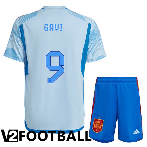 Spain (GAVI 9) Kids Away Shirts Blue White World Cup 2022
