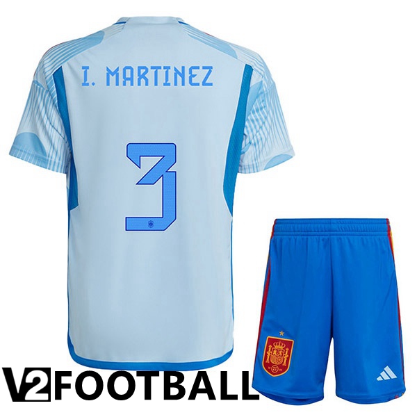 Spain (I. MARTINEZ 3) Kids Away Shirts Blue White World Cup 2022