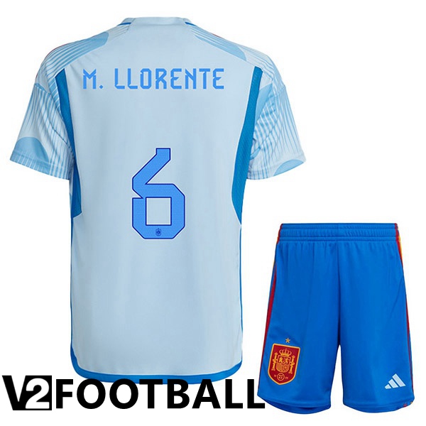 Spain (M.LLORENTE 6) Kids Away Shirts Blue White World Cup 2022