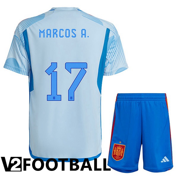 Spain (MARCOS A. 17) Kids Away Shirts Blue White World Cup 2022