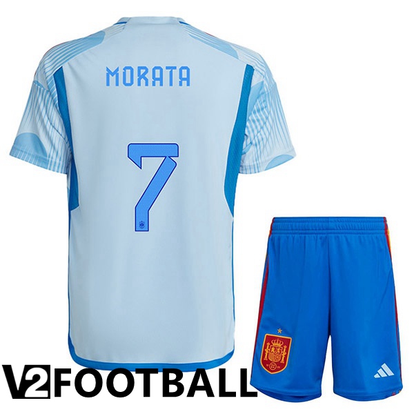 Spain (MORATA 7) Kids Away Shirts Blue White World Cup 2022