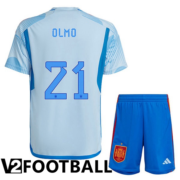 Spain (OLMO 21) Kids Away Shirts Blue White World Cup 2022