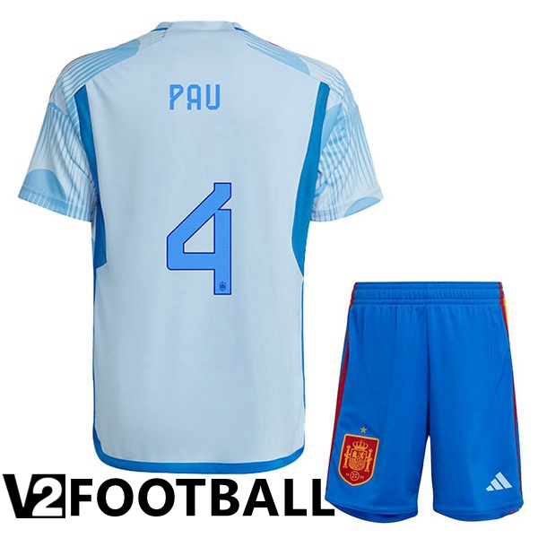 Spain (PAU 4) Kids Away Shirts Blue White World Cup 2022