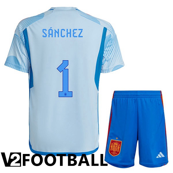Spain (S脕NCHEZ 1) Kids Away Shirts Blue White World Cup 2022