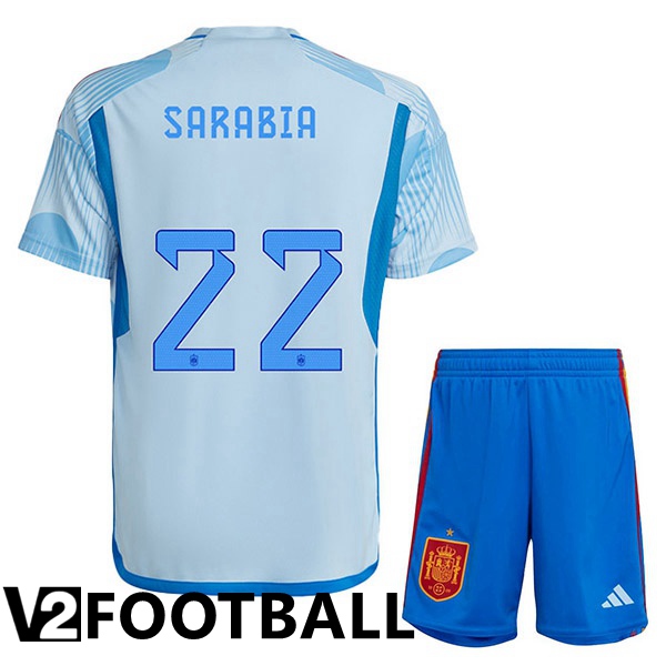 Spain (SARABIA 22) Kids Away Shirts Blue White World Cup 2022