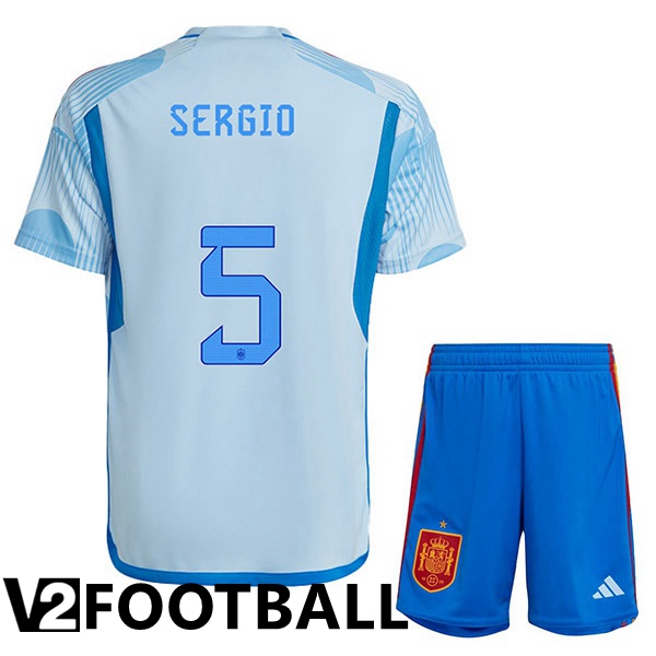 Spain (SERGIO 5) Kids Away Shirts Blue White World Cup 2022
