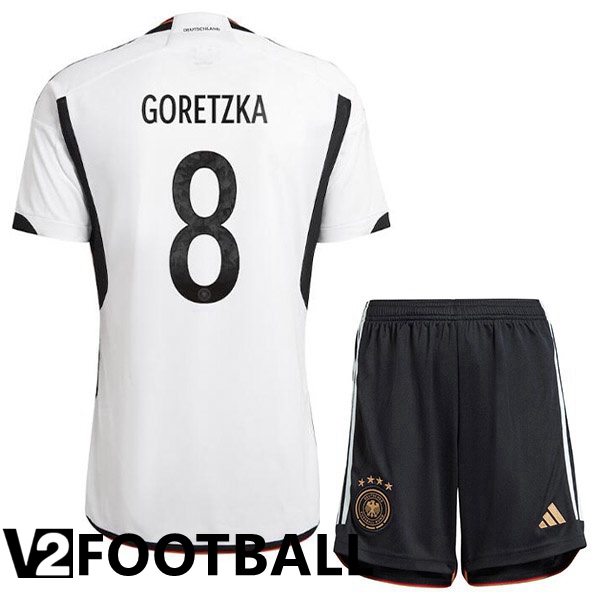 Germany (GORETZKA 8) Kids Home Shirts Black White World Cup 2022