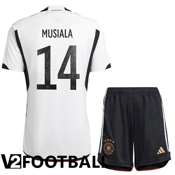 Germany (MUSIALA 14) Kids Home Shirts Black White World Cup 2022