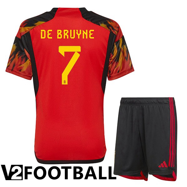 Belgium (DE BRUYNE 7) Kids Home Shirts Red World Cup 2022