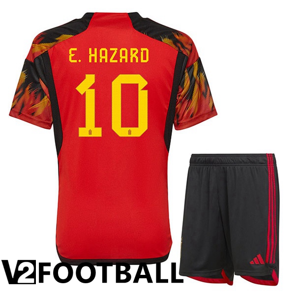 Belgium (E.HAZARD 10) Kids Home Shirts Red World Cup 2022