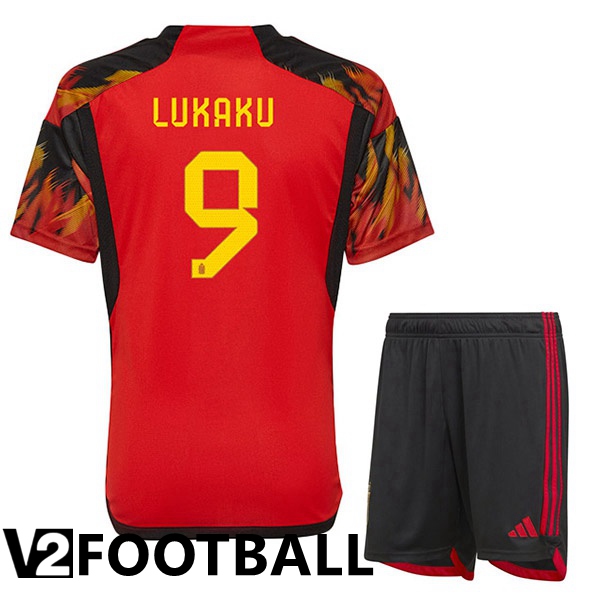 Belgium (LUKAKU 9) Kids Home Shirts Red World Cup 2022