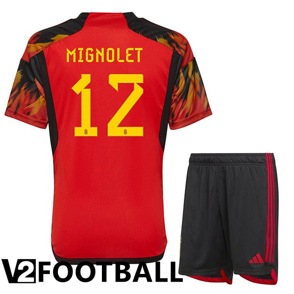 Belgium (MIGNOLET 12) Kids Home Shirts Red World Cup 2022