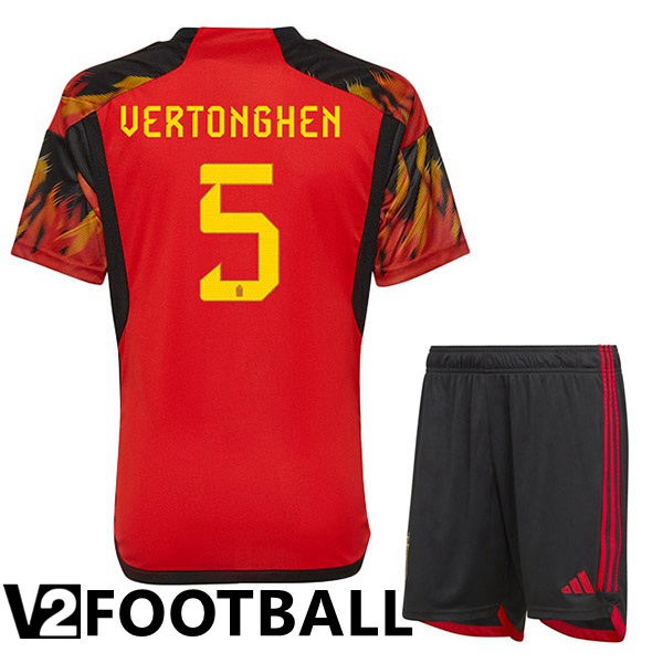 Belgium (GreenONGHEN 5) Kids Home Shirts Red World Cup 2022