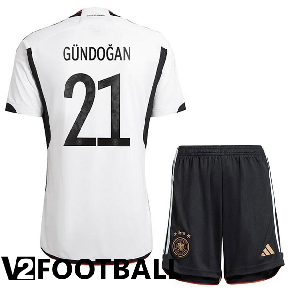 Germany (G脺NDOGAN 21) Kids Home Shirts Black White World Cup 2022