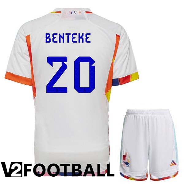 Belgium (BENTEKE 20) Kids Away Shirts White World Cup 2022