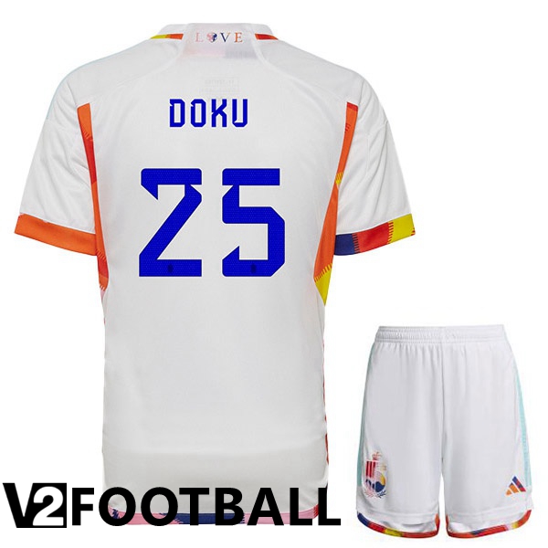 Belgium (DOKU 25) Kids Away Shirts White World Cup 2022