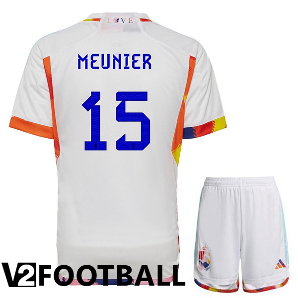 Belgium (MEUNIER 15) Kids Away Shirts White World Cup 2022