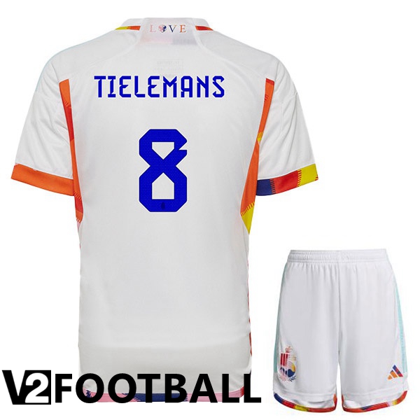 Belgium (TIELEMANS 8) Kids Away Shirts White World Cup 2022
