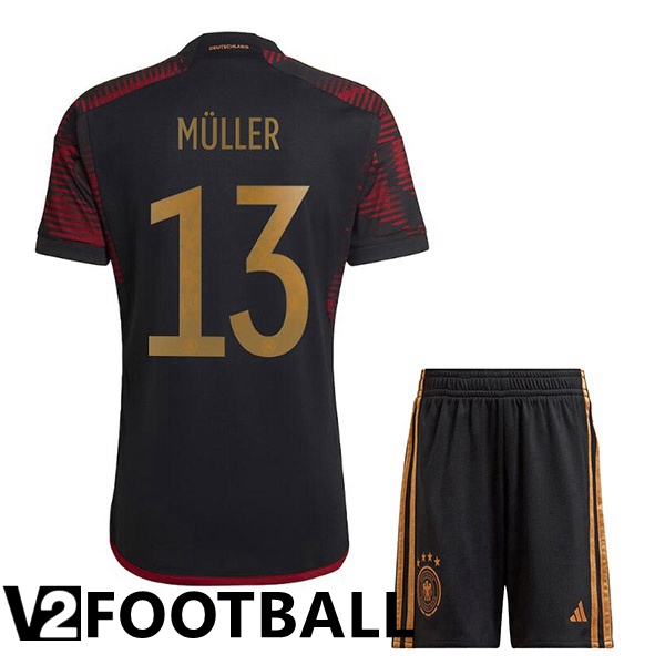 Germany (M脺LLER 13) Kids Away Shirts Black World Cup 2022