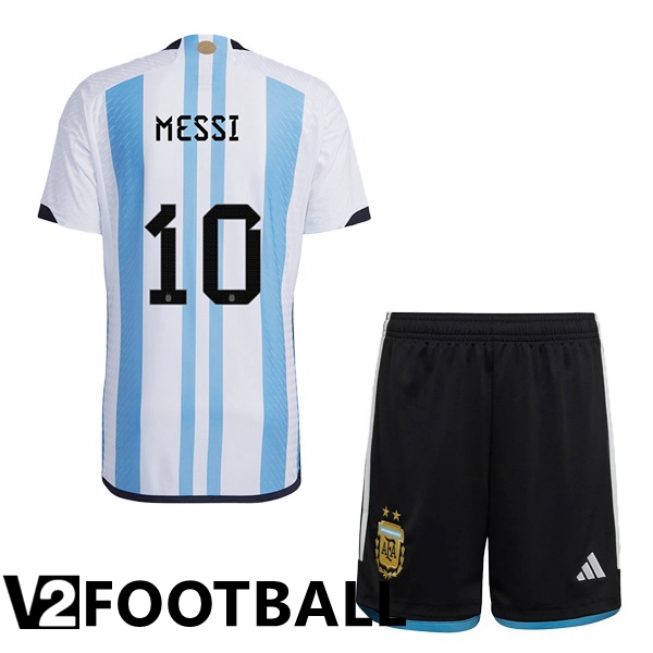 Argentina (MESSI 10) Kids Home Shirts Blue White World Cup 2022