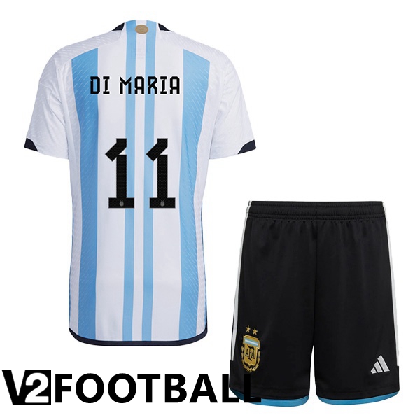 Argentina (DI MARIA 11) Kids Home Shirts Blue White World Cup 2022