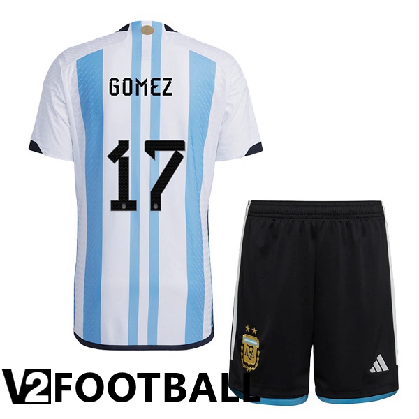 Argentina (GOMEZ 17) Kids Home Shirts Blue White World Cup 2022