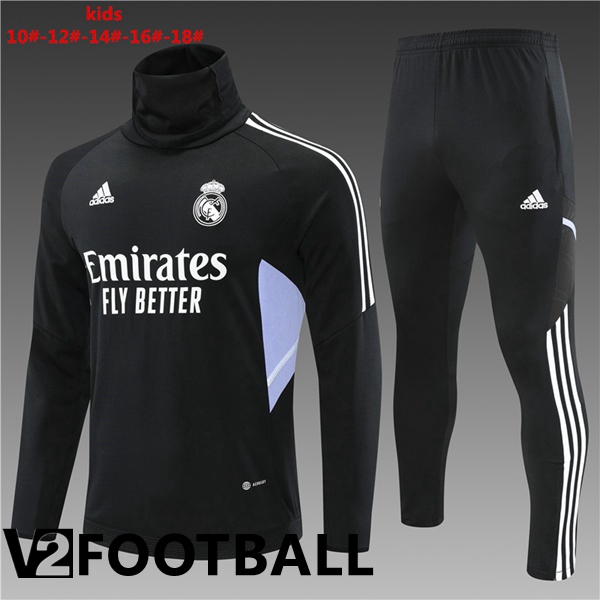 Real Madrid High collar Kids Training Tracksuit Black 2022/2023