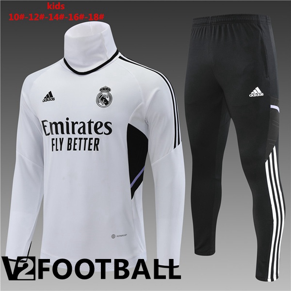 Real Madrid High collar Kids Training Tracksuit White 2022/2023