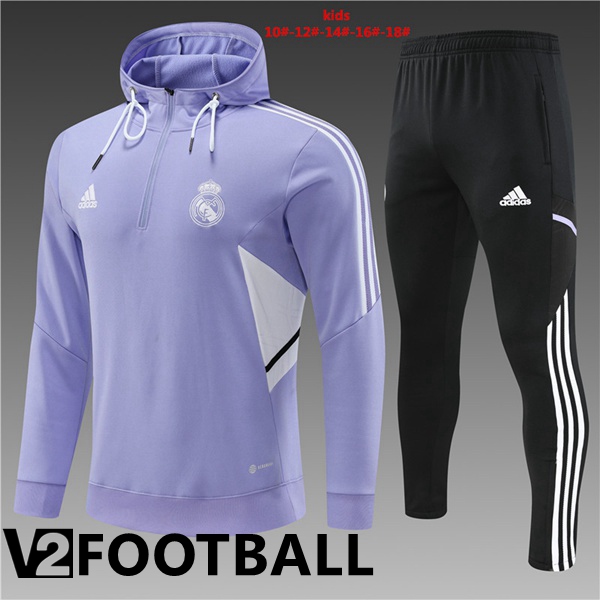 Real Madrid Kids Training Tracksuit Hoodie Purple 2022/2023