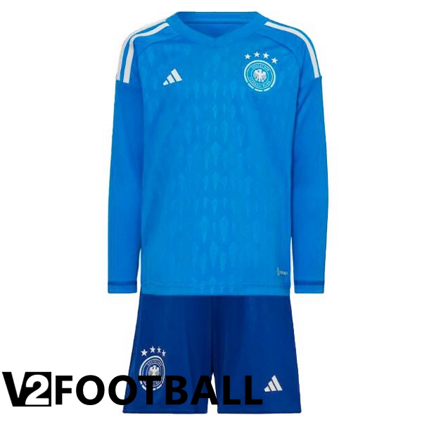 Germany Kids Shirts Goalkeeper Long Sleeve Blue World Cup 2022