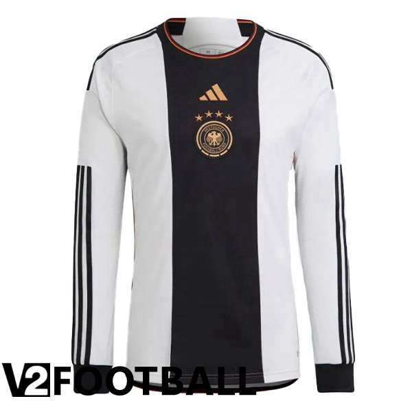 Germany Home Shirts Long Sleeve Black White World Cup 2022