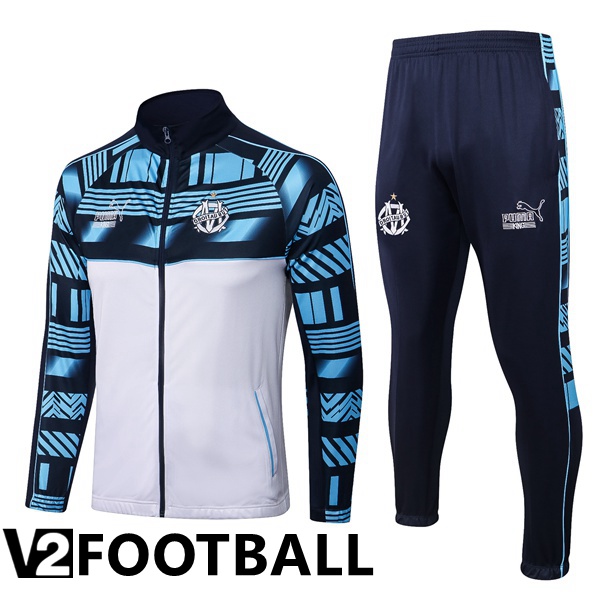 Olympique MarseilleTraining Jacket Suit White Blue 2022/2023