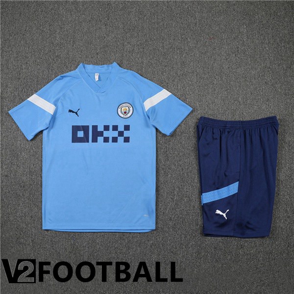 Manchester City Training T Shirt + Shorts Blue 2022/2023