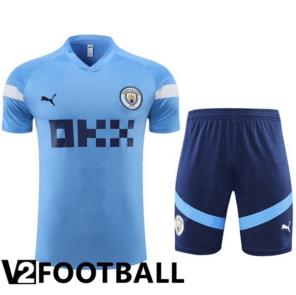 Manchester City Training T Shirt + Shorts Blue 2022/2023