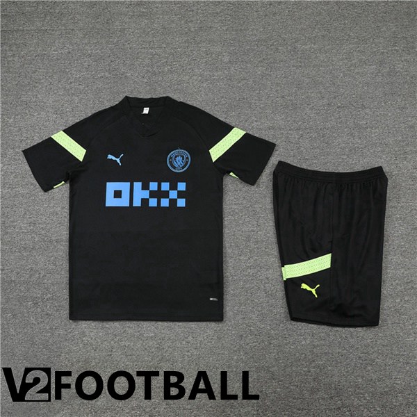 Manchester City Training T Shirt + Shorts Black 2022/2023