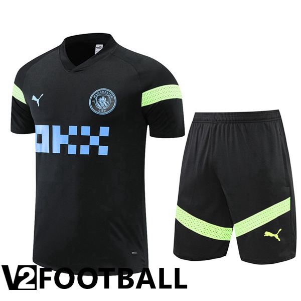 Manchester City Training T Shirt + Shorts Black 2022/2023