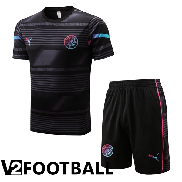 Manchester City Training T Shirt + Shorts Black 2022/2023