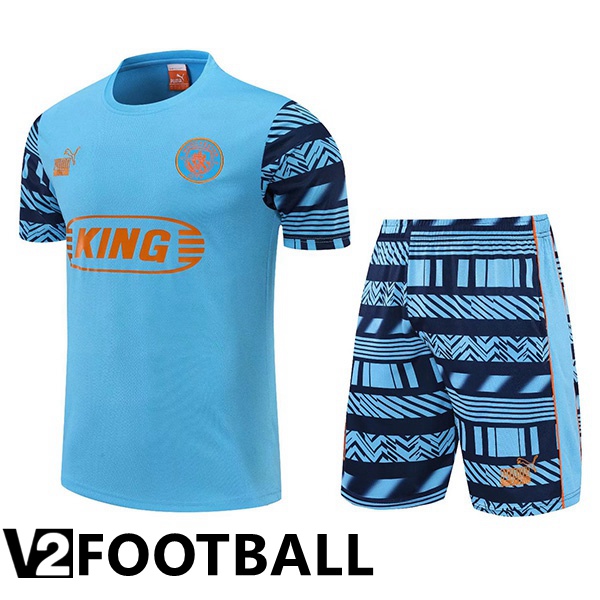 Manchester City Training T Shirt + Shorts Blue 2022/2023