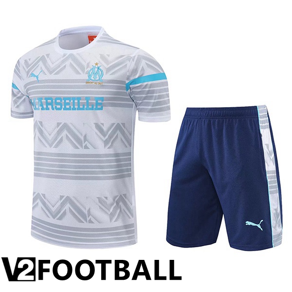 Olympique MarseilleTraining T Shirt + Shorts White Grey 2022/2023