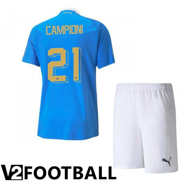 Italy（Campioni 21）Kids Home Shirts Blue 2023/2023