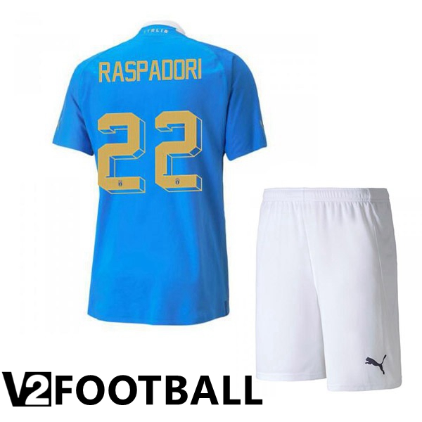 Italy（Raspadori 22）Kids Home Shirts Blue 2023/2023