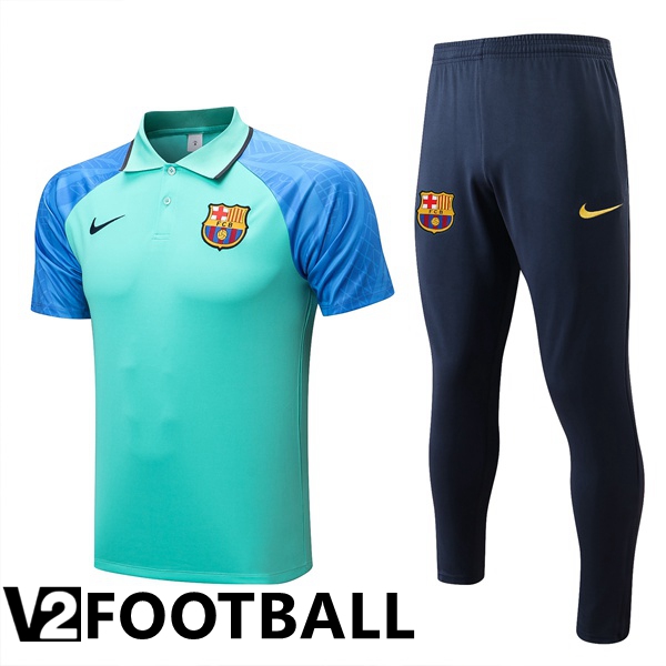 FC Barcelona Polo Shirts + Pants Green Blue 2022/2023