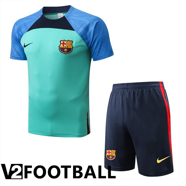 FC Barcelona Training T Shirt + Shorts Green 2022/2023