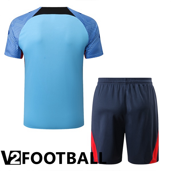 FC Barcelona Training T Shirt + Shorts Blue 2022/2023