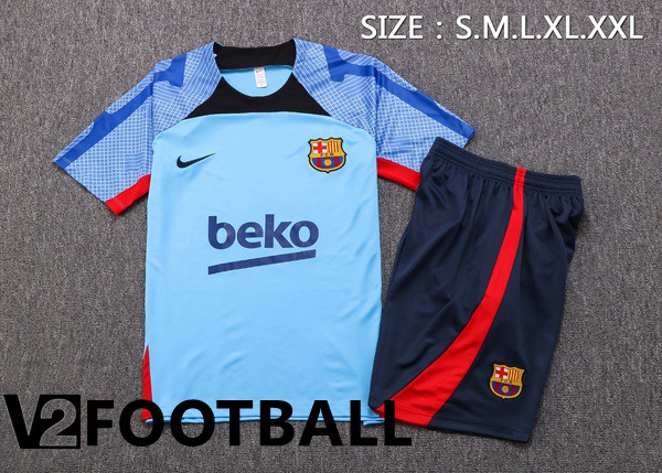 FC Barcelona Training T Shirt + Shorts Blue 2022/2023