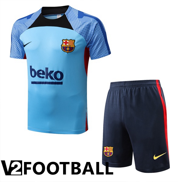 FC Barcelona Training T Shirt + Shorts Blue 2022/2023