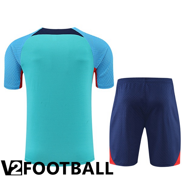 FC Barcelona Training T Shirt + Shorts Cyan 2022/2023