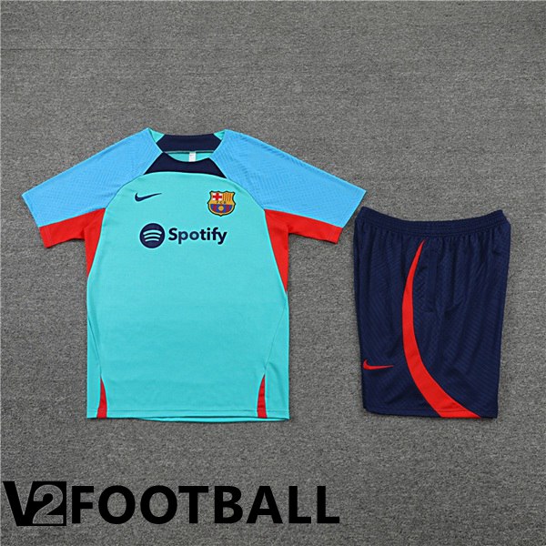 FC Barcelona Training T Shirt + Shorts Cyan 2022/2023