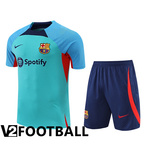 FC Barcelona Training T Shirt + Shorts Cyan 2022/2023